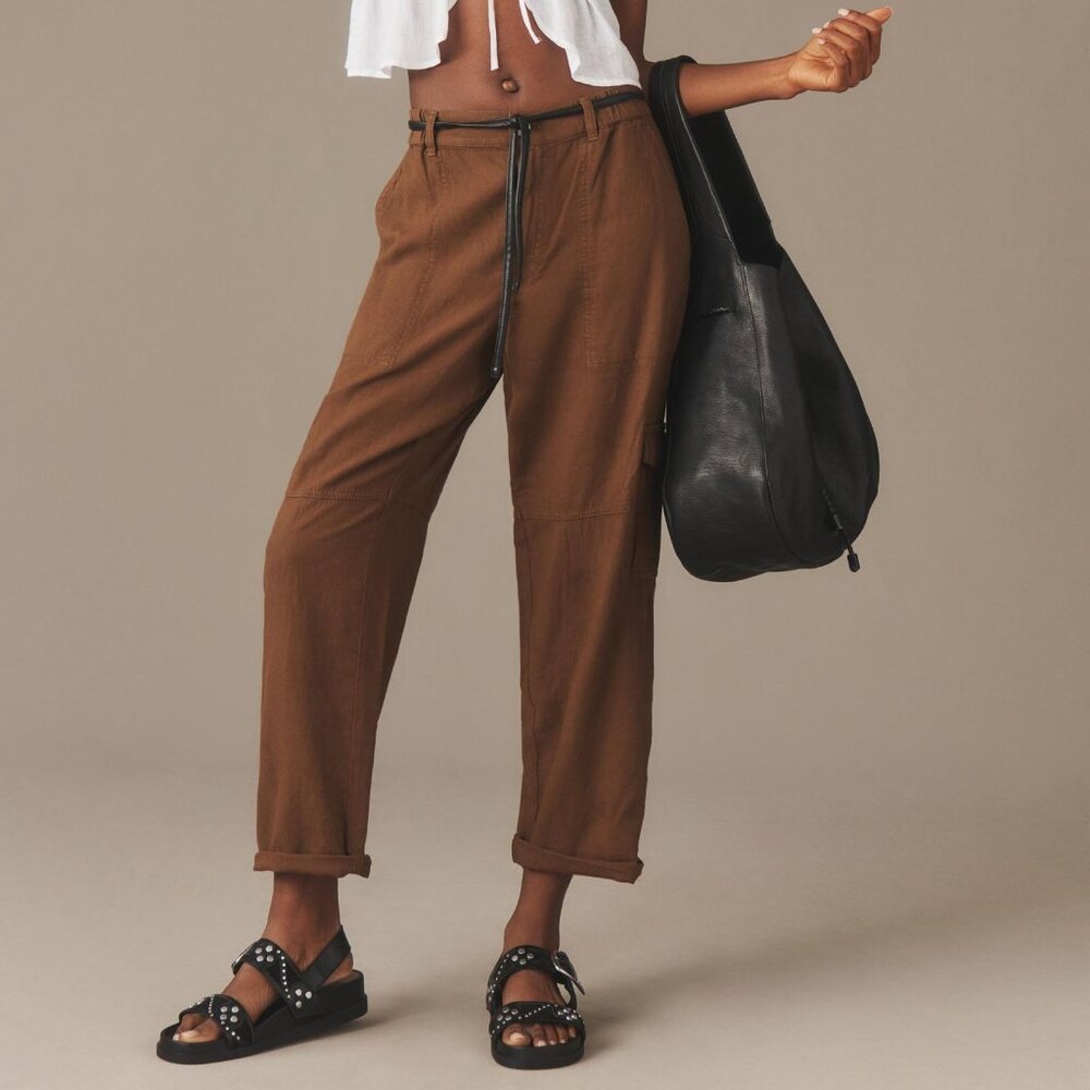 Anthropologie Pilcro Slim Linen Beach Cargo Pants | Brown | Size XXS Petite